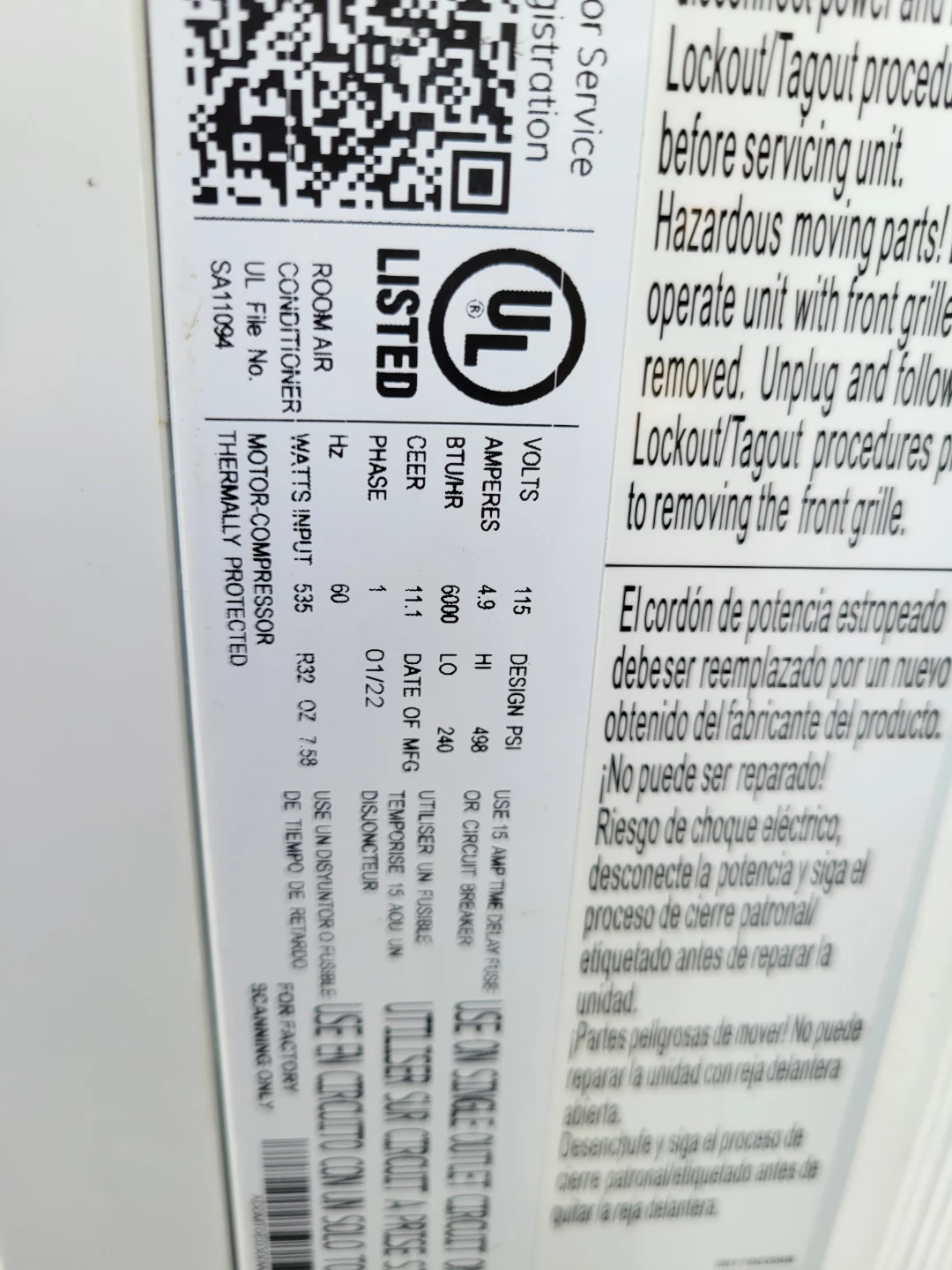 GE Room Air Conditioner - photo 2