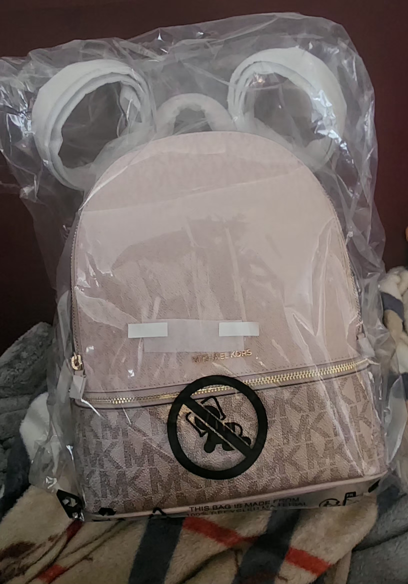 Michael Kors Rhea Medium Metallic Signature Logo Backpack