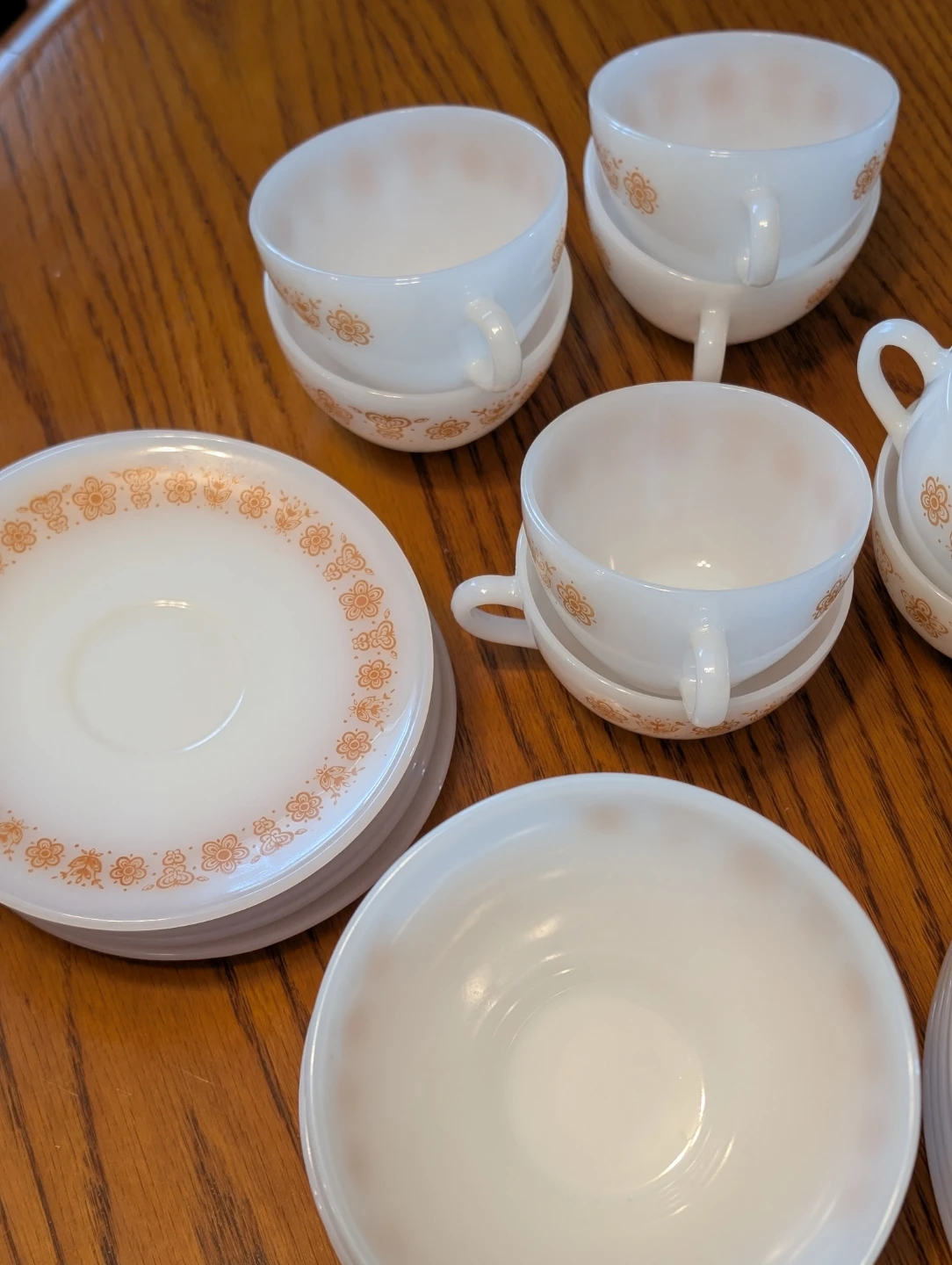 Vintage Termo Rey Milk Glass Peach Luster Floral Set - photo 5