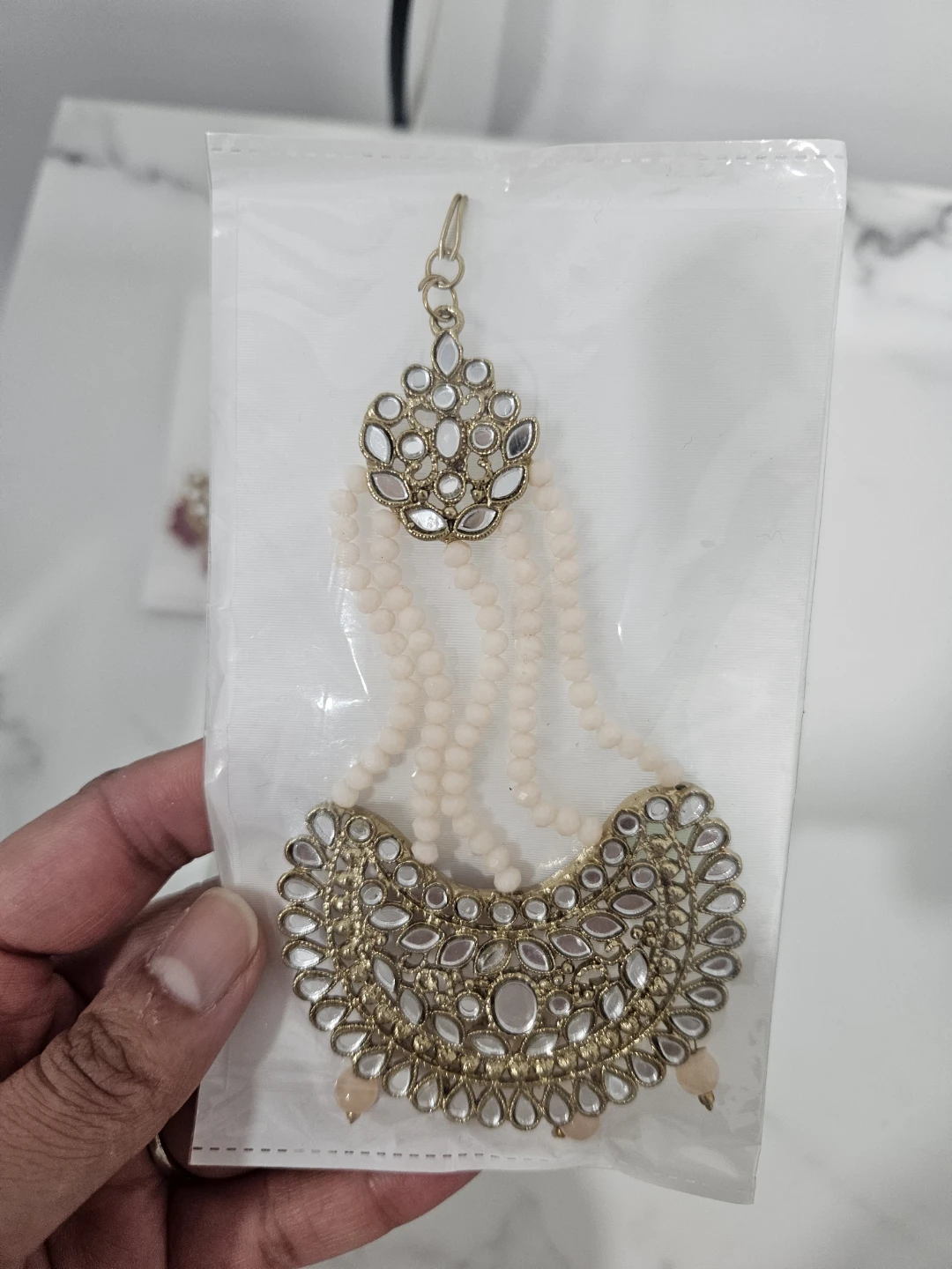 Gold-tone Maang Tikka with Pearl Beads