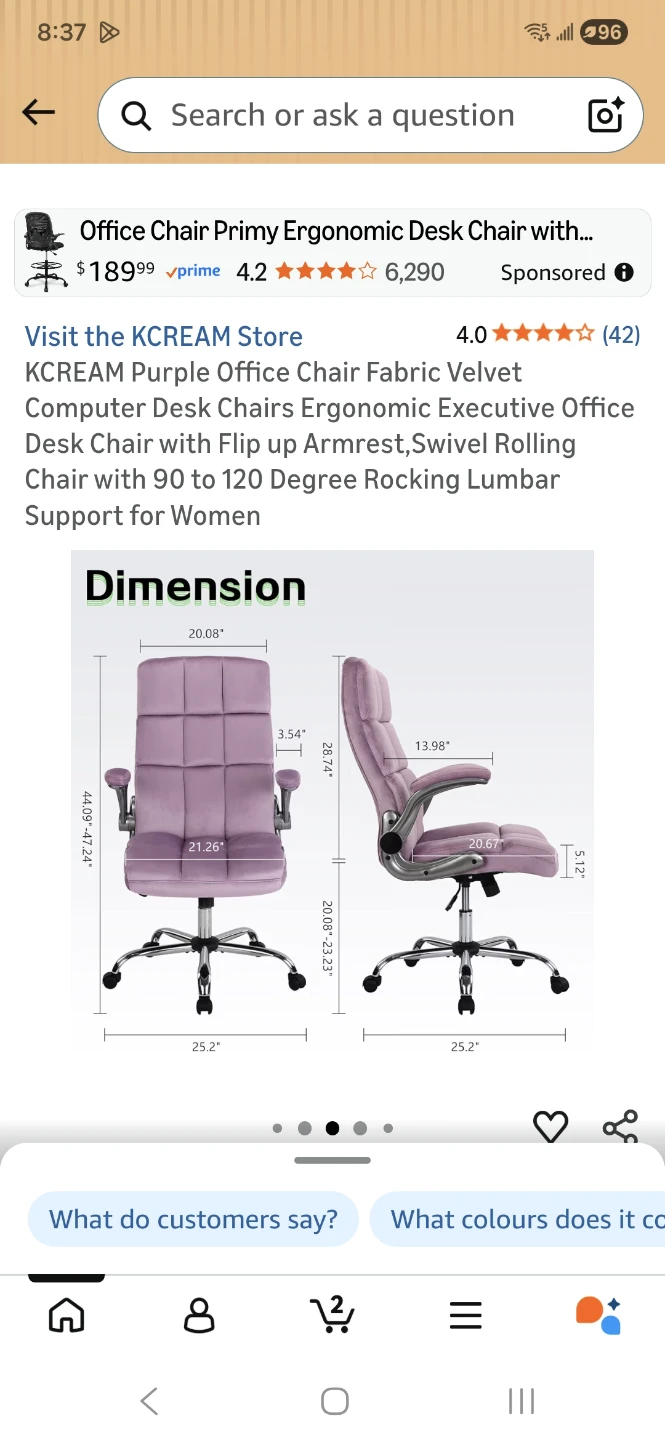 Purple Velvet Office Chair 350lb capacity - photo 2
