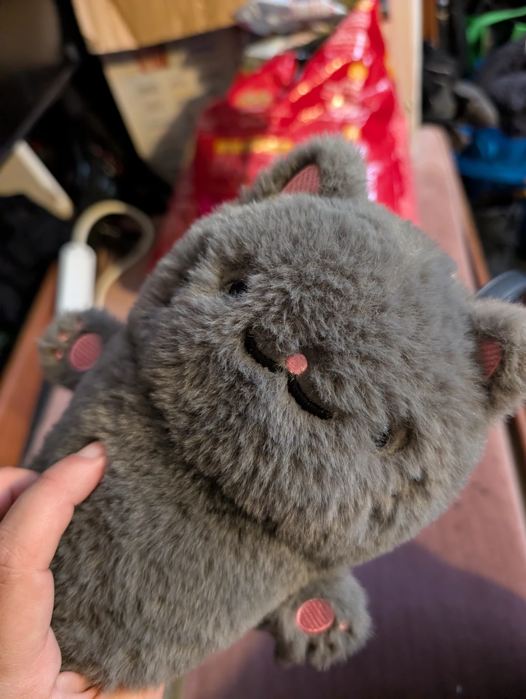 Grey Bat Cat Plush Pouch