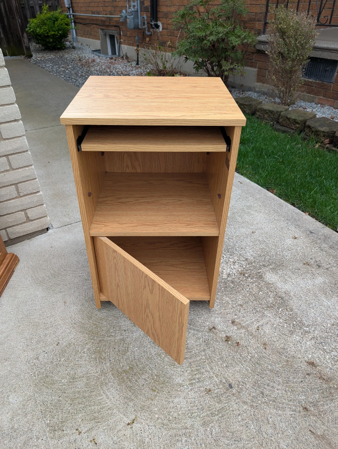 Wooden computer stand with shelves and cabinet - photo 2