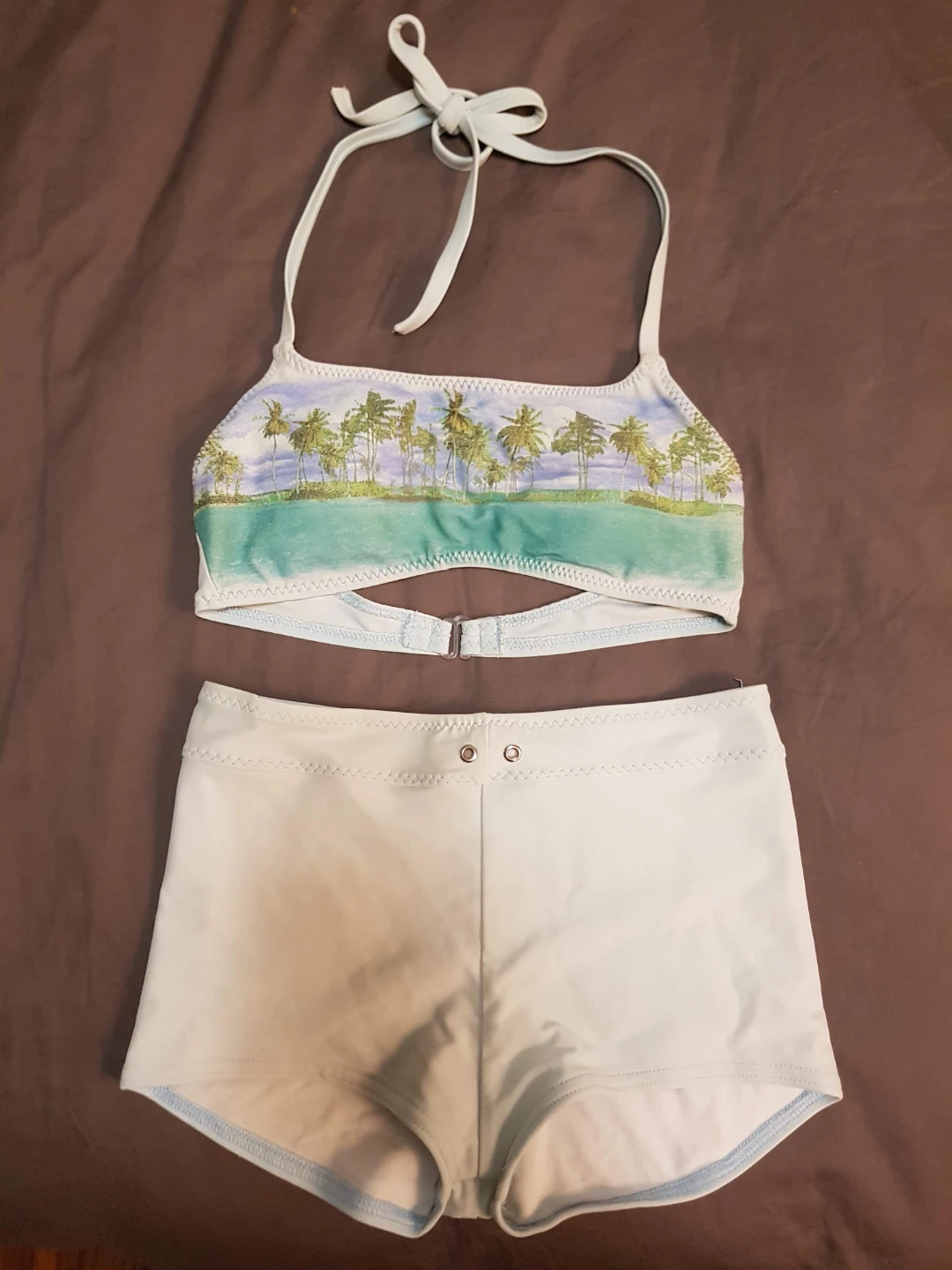 Light Blue Palm Tree Bikini Set