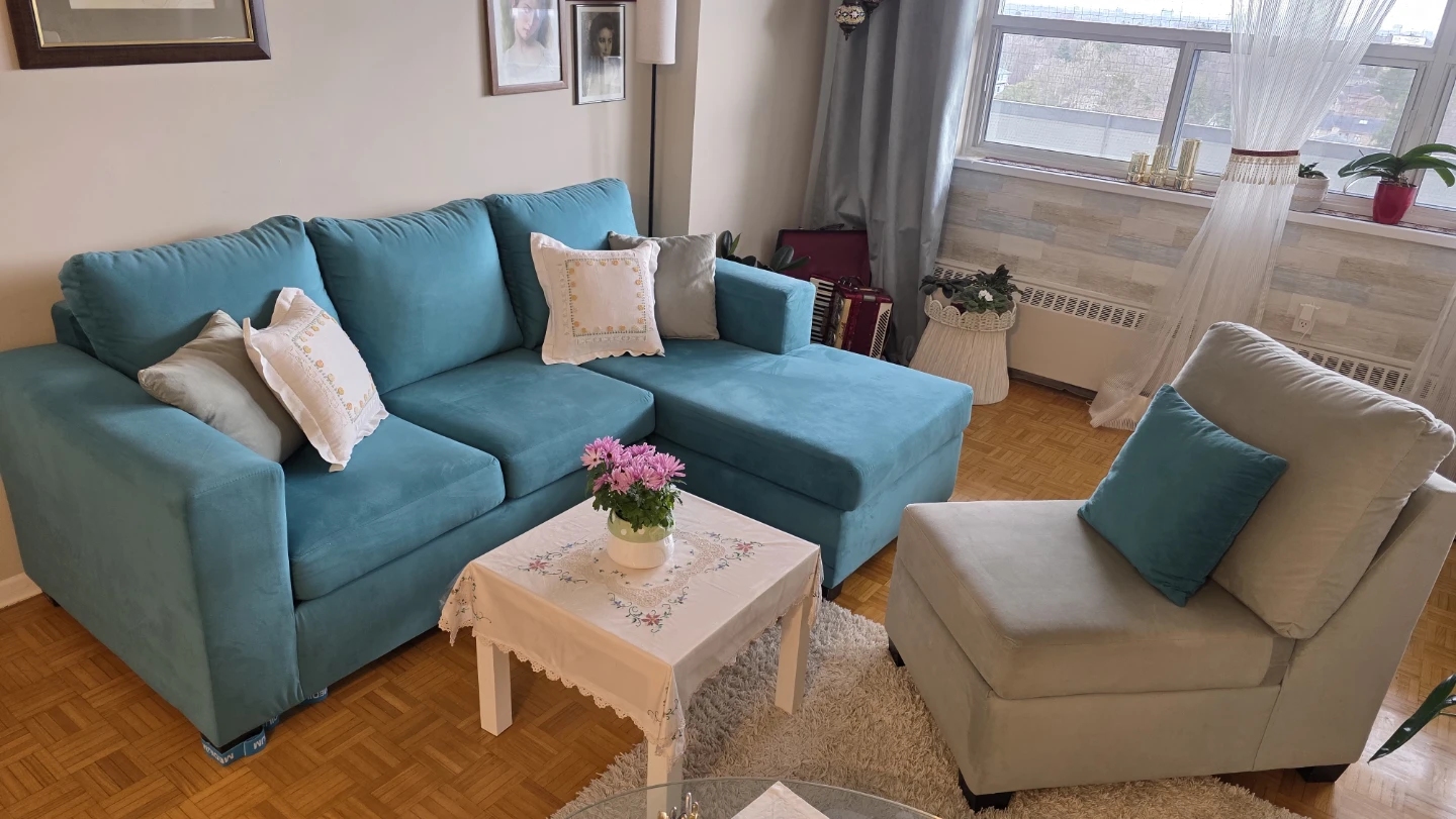 Teal Sectional Sofa with Chaise - photo 3