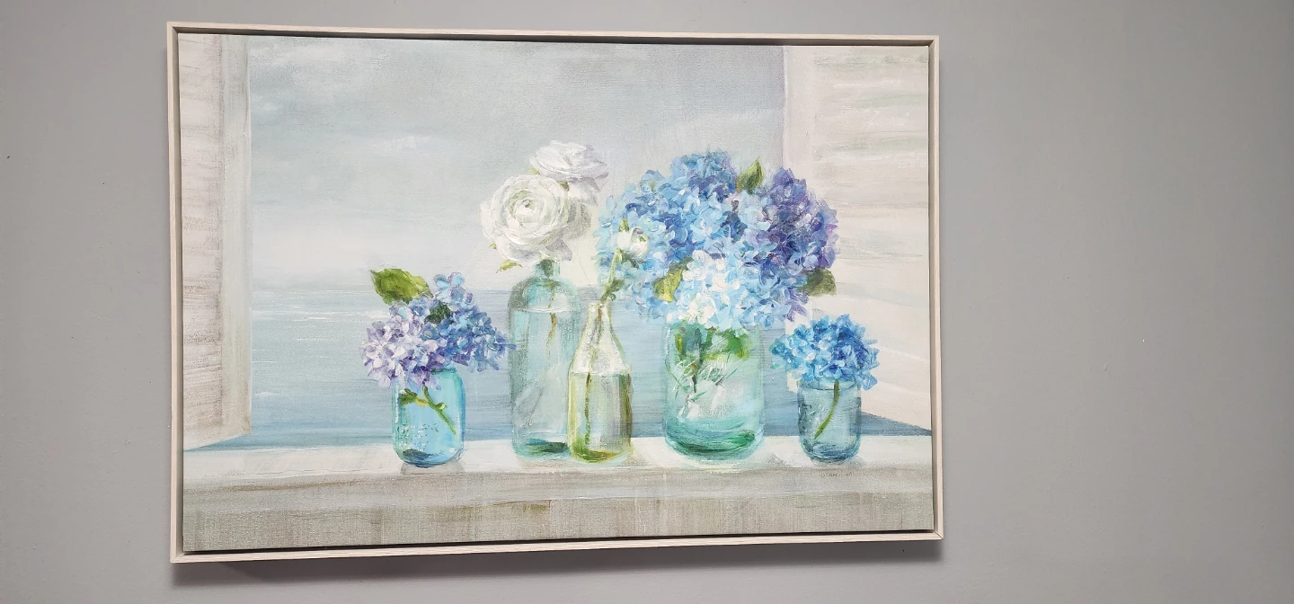 Framed Canvas Wall Art Hydrangeas Blue Flowers