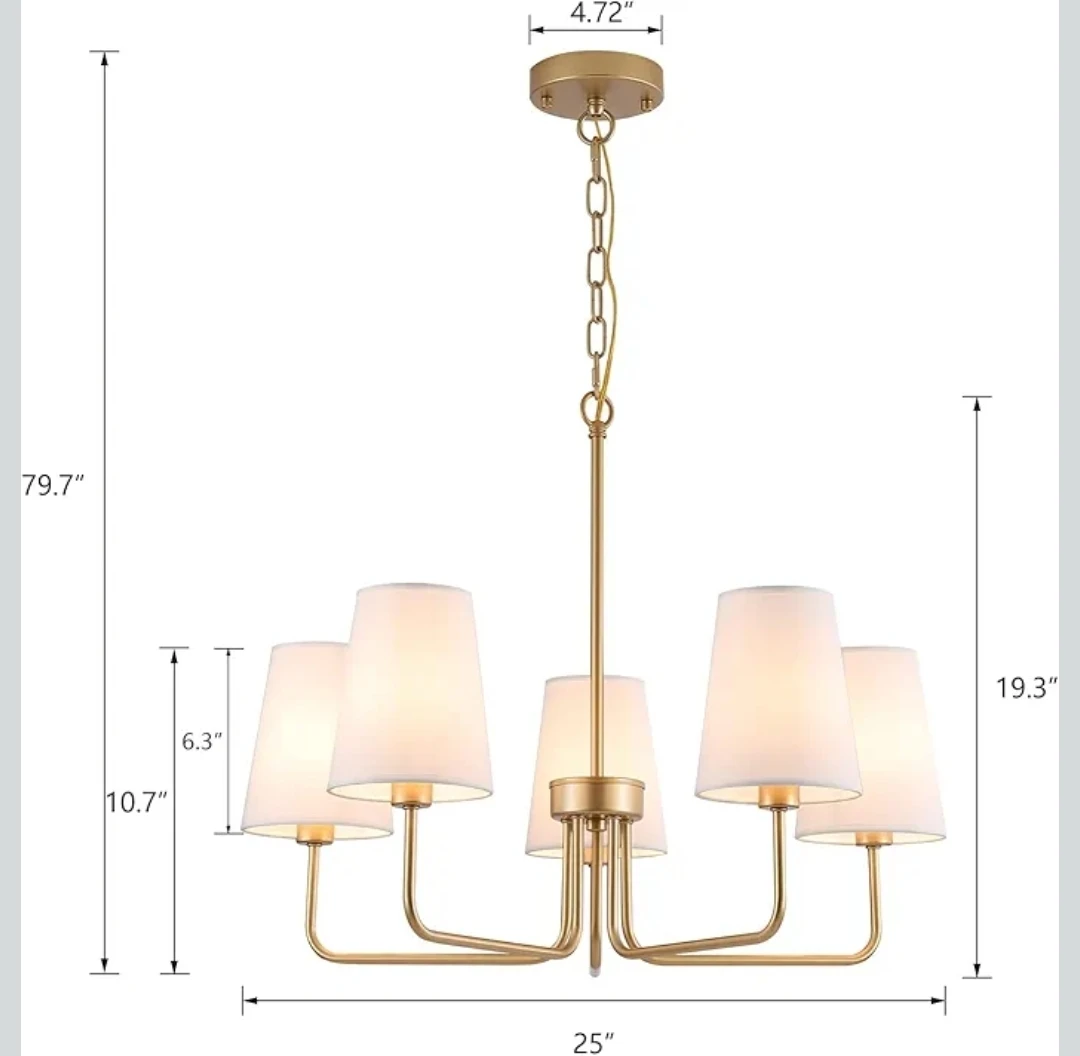 5-Light Gold Chandelier with White Fabric Shades - photo 2