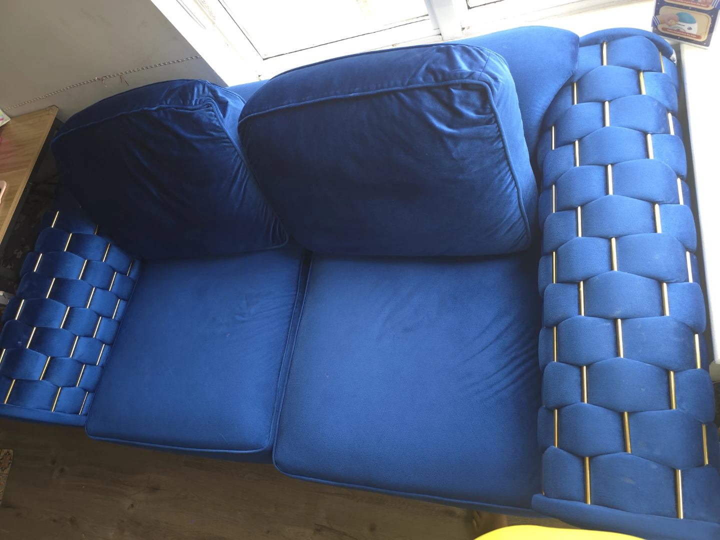 Royal Blue Velvet Loveseat with Gold Trim - photo 3