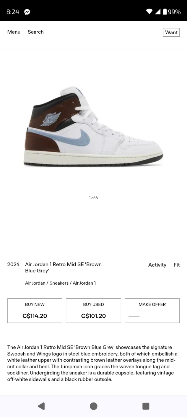 (Size 10.5 )Air Jordan 1 Retro Mid SE 'Brown Blue Grey' Sneakers - photo 3