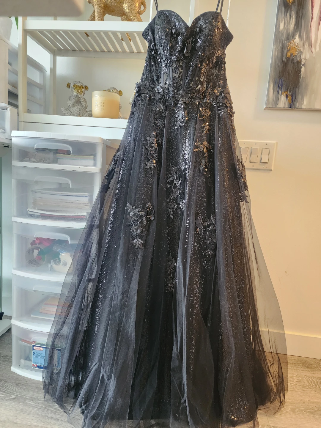 Women's Black Tulle Sequined Formal Gown - photo 5