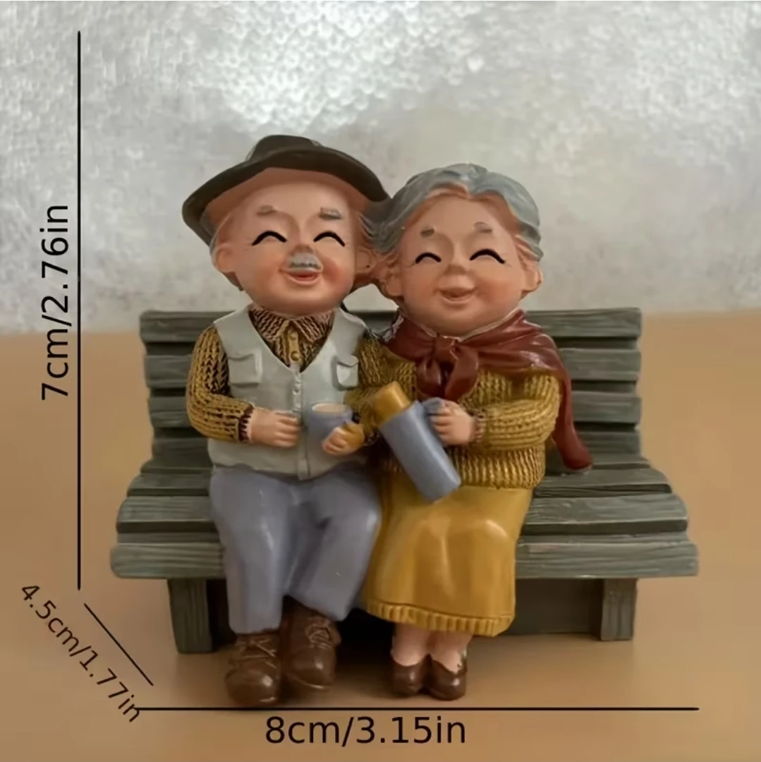 Happy Elderly Couple on Bench Figurine – Resin Home Décor *new - photo 3