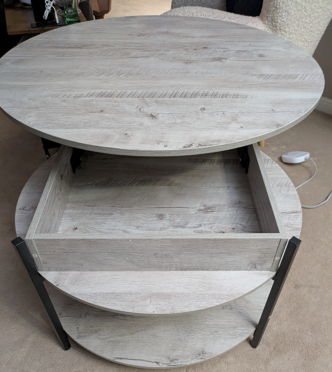 Round Coffee Table with Storage Shelf