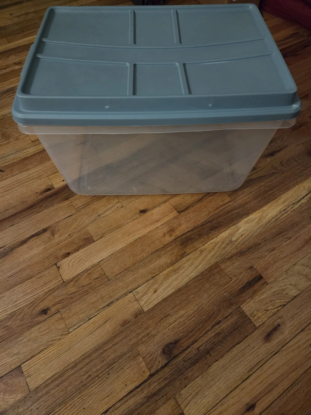 Clear Plastic Storage Bin with Teal Lid - photo 2
