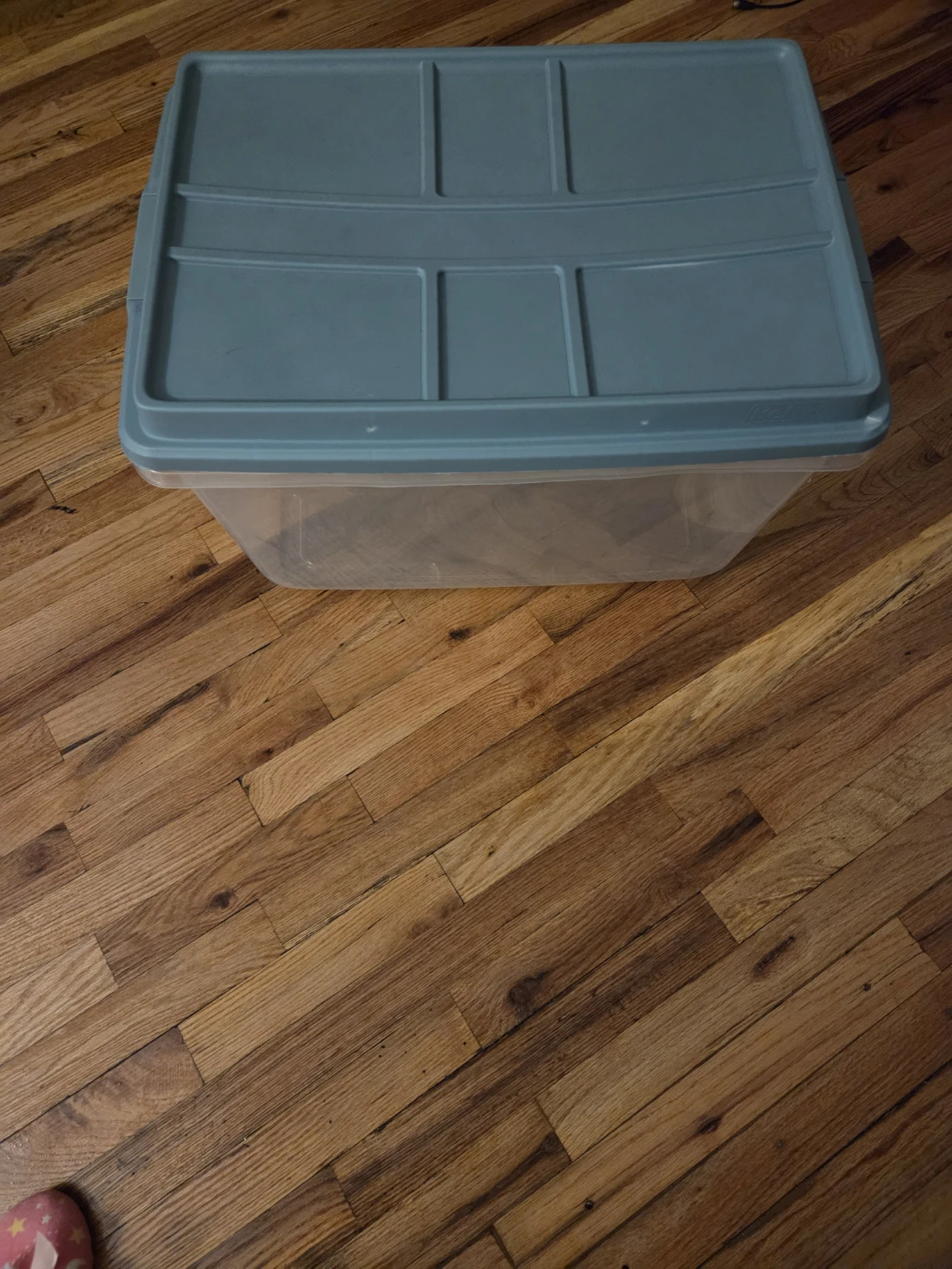 Clear Plastic Storage Bin with Teal Lid - photo 3
