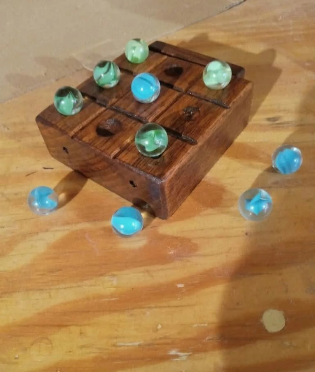 Wooden Tic-Tac-Toe Game with Marbles