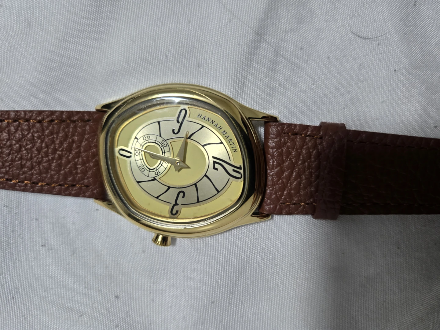 Hannah Martin Gold Tone Watch with Brown Leather Strap