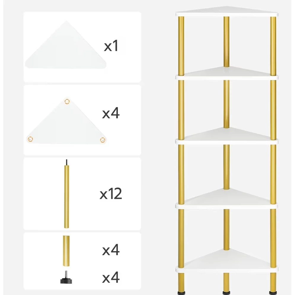 HOOBRO 5-Tier Industrial Corner Shelf White and Gold - photo 2