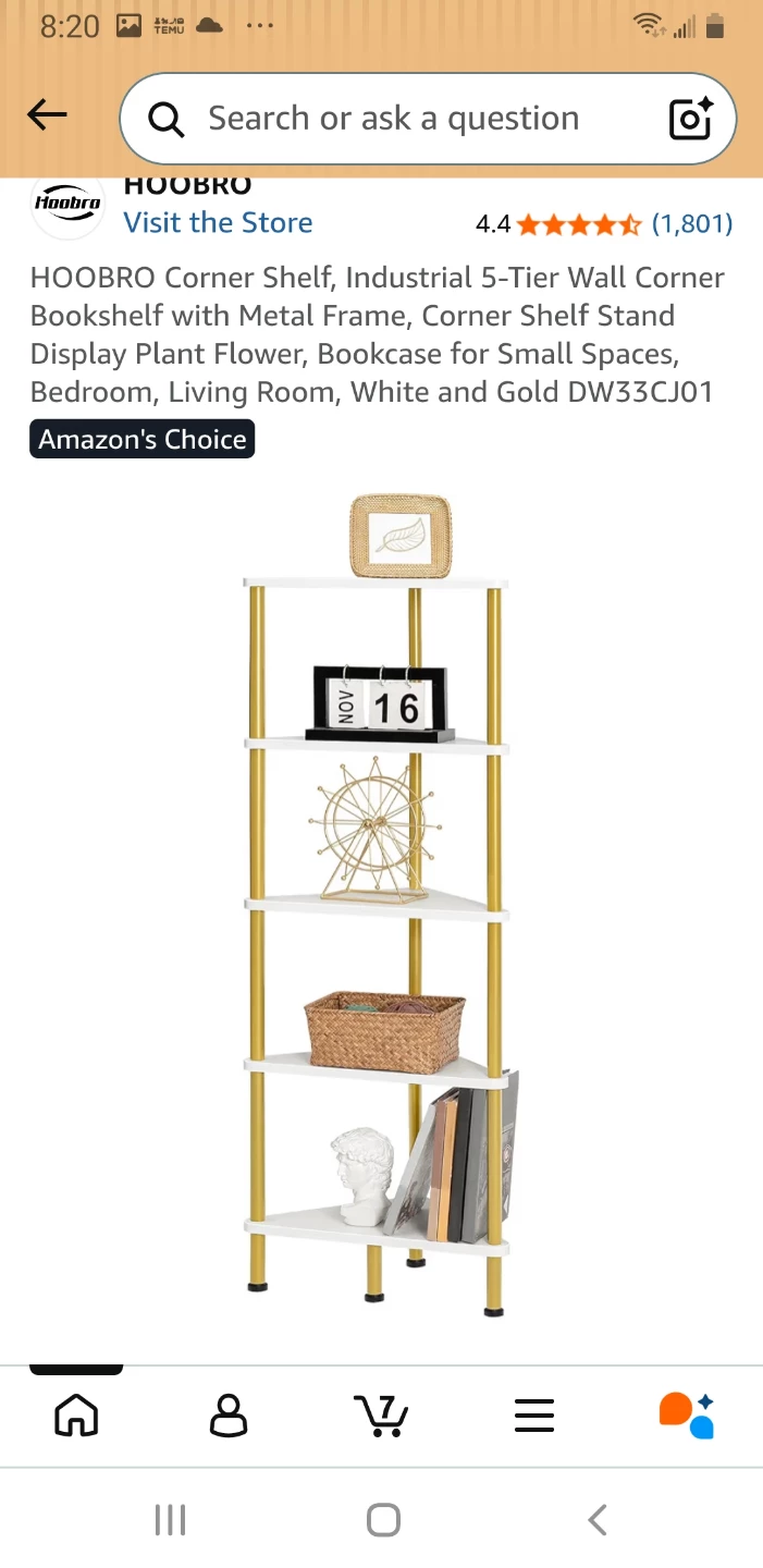 HOOBRO 5-Tier Industrial Corner Shelf White and Gold - photo 3