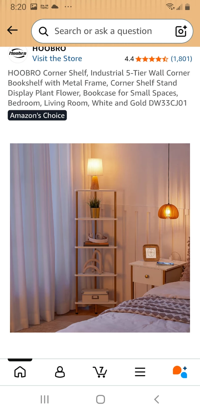 HOOBRO 5-Tier Industrial Corner Shelf White and Gold