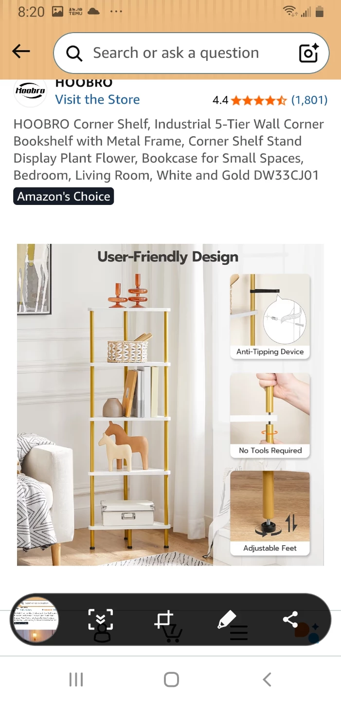 HOOBRO 5-Tier Industrial Corner Shelf White and Gold - photo 4