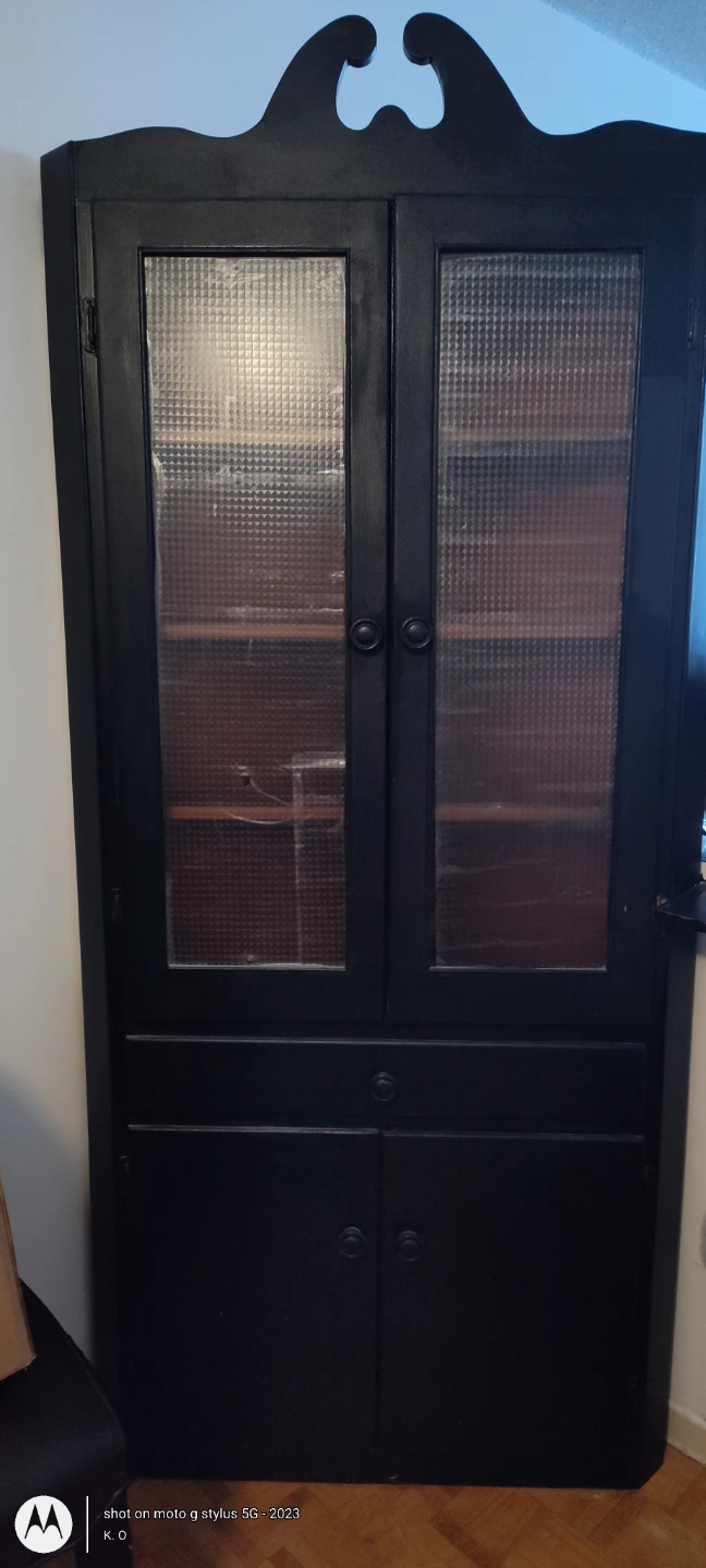 Black Corner Cabinet with Glass Doors