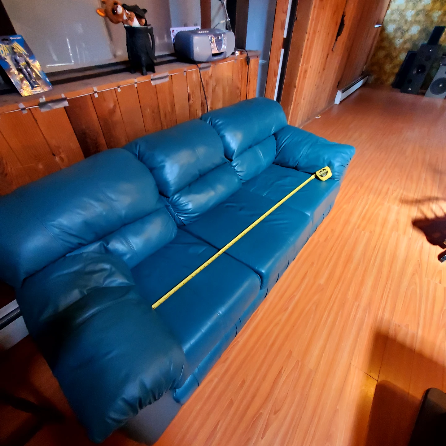 Teal Leather 3-Seater Sofa