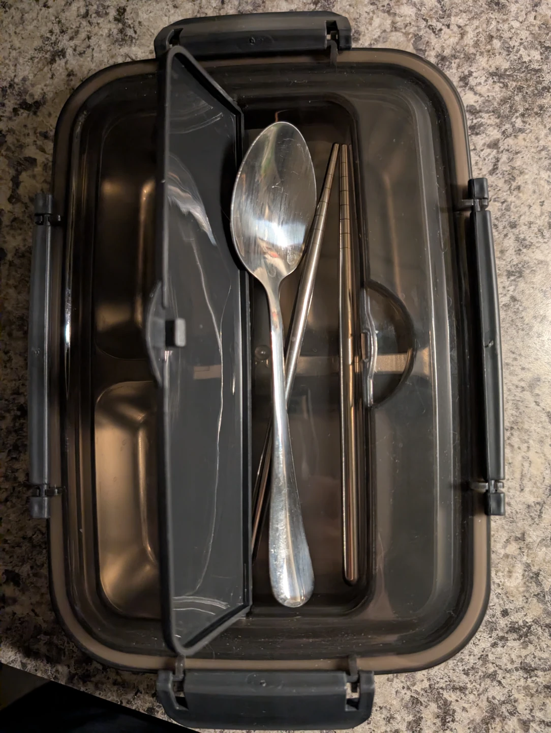 3 Compartment SS Lunch Box w/ Spoon & Chopsticks - photo 4