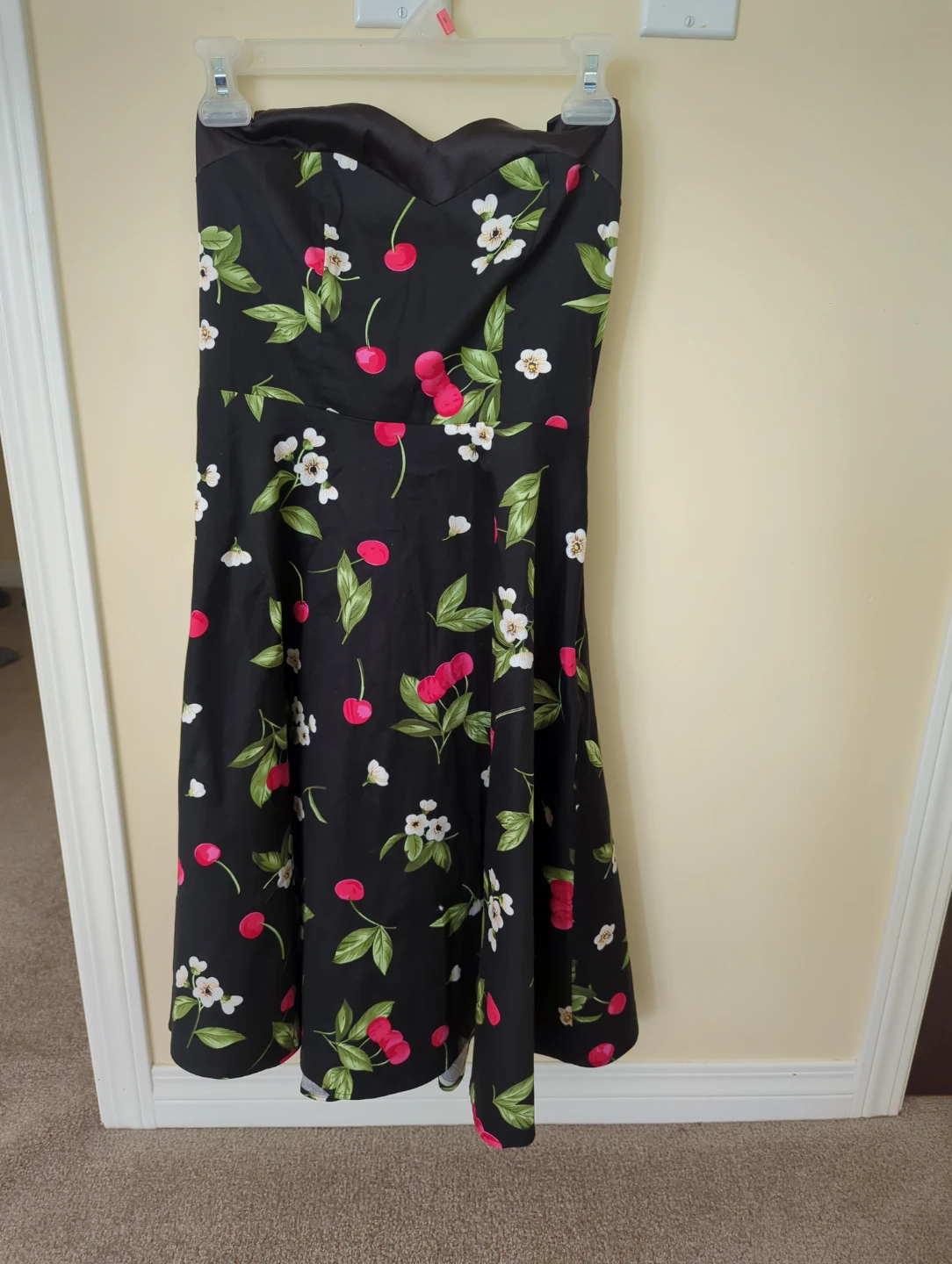 Black Cherry Print Halter Dress