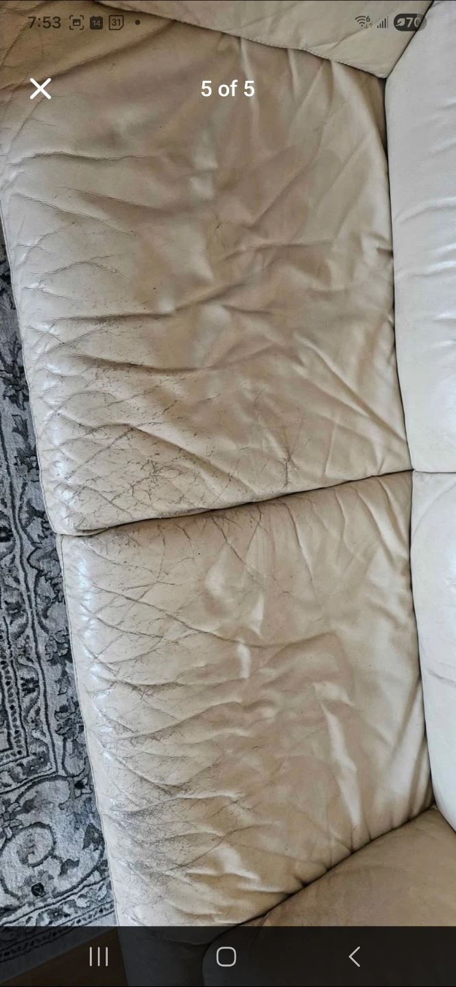 Cream Leather Couch - photo 4