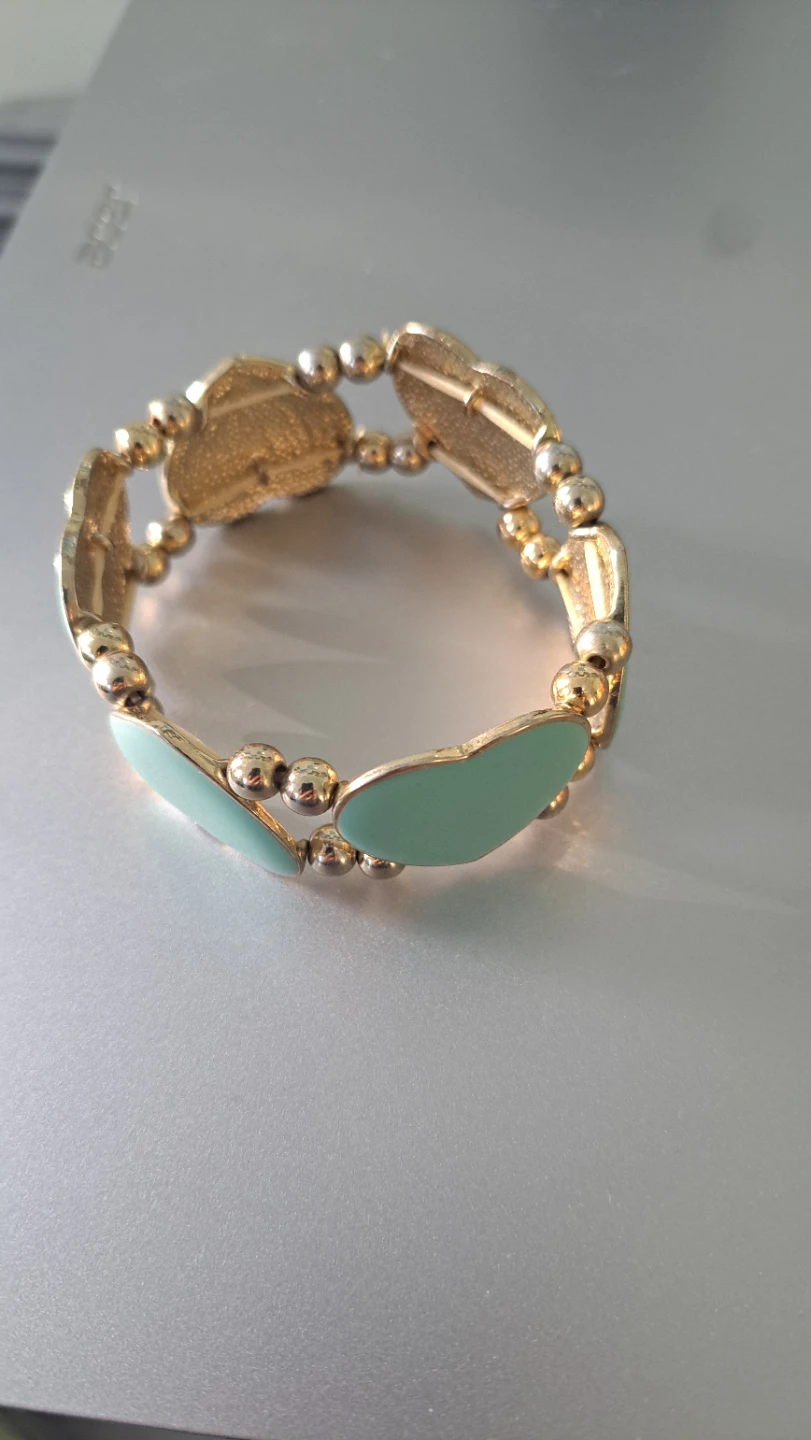 Gold-tone bracelet with mint green heart charms - photo 2