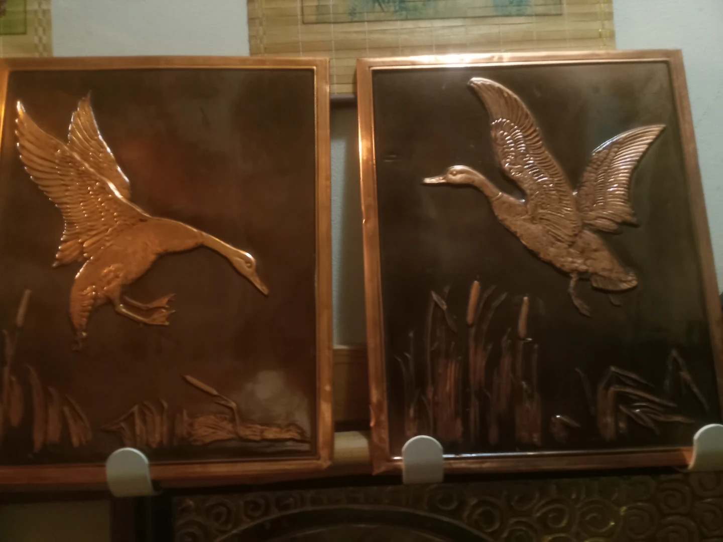 Pair of Embossed Copper Duck Wall Hangings