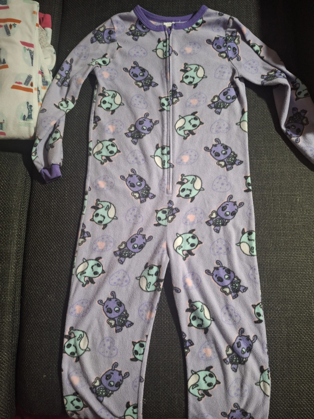 Purple Fleece Pajama Sleepsuit with Cartoon Characters