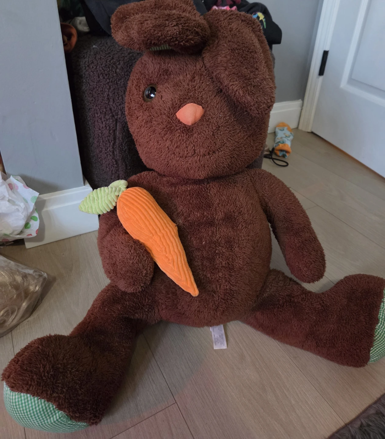 Big Brown Plush Bunny with Carrot Toy