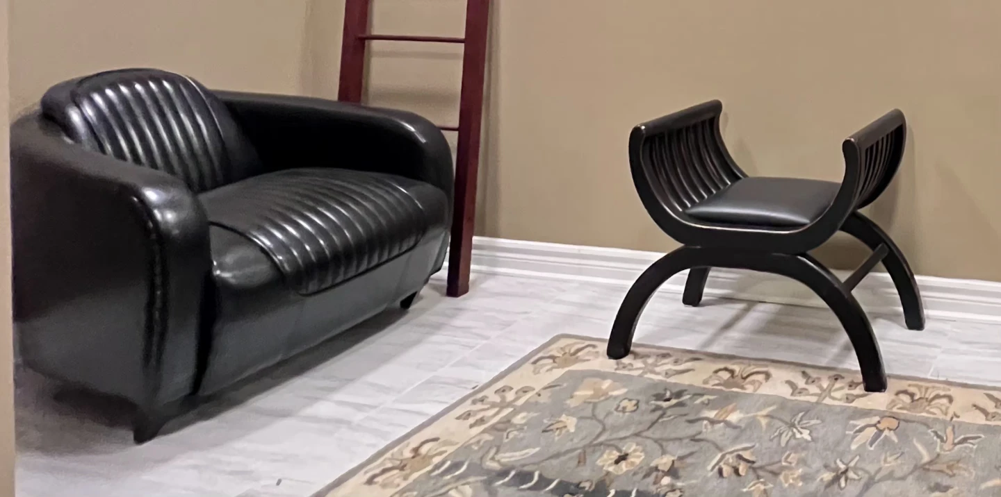 Black Curved Accent Bench with Padded Seat & Chair