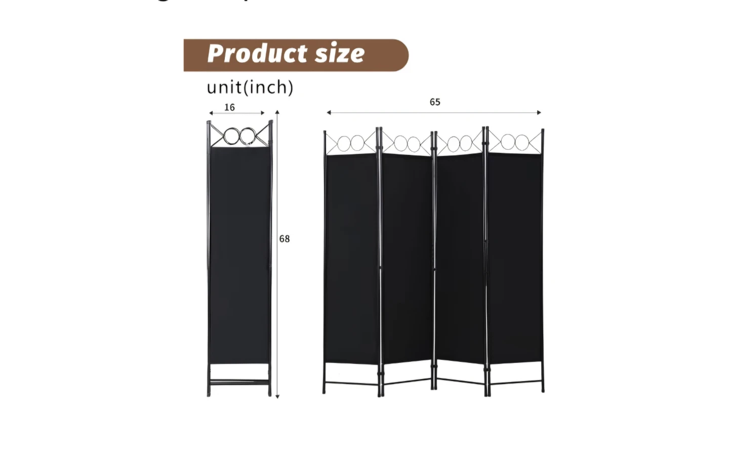Black 4-Panel Room Divider Screen - photo 2