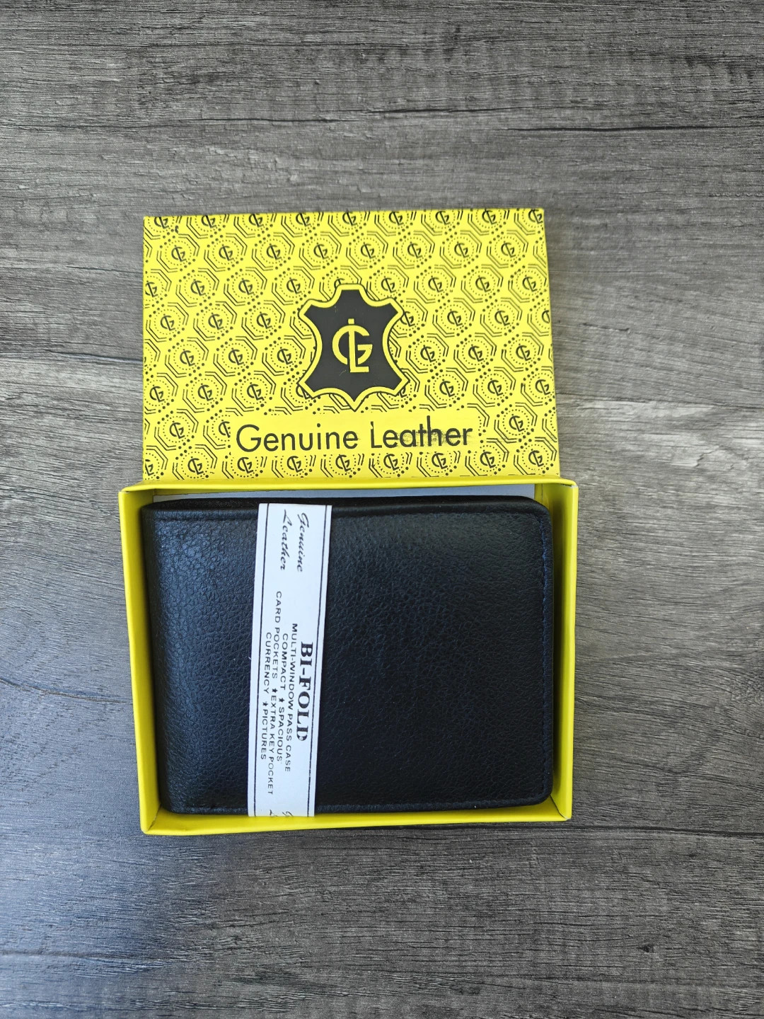Genuine Leather Bi-Fold Wallet - Black