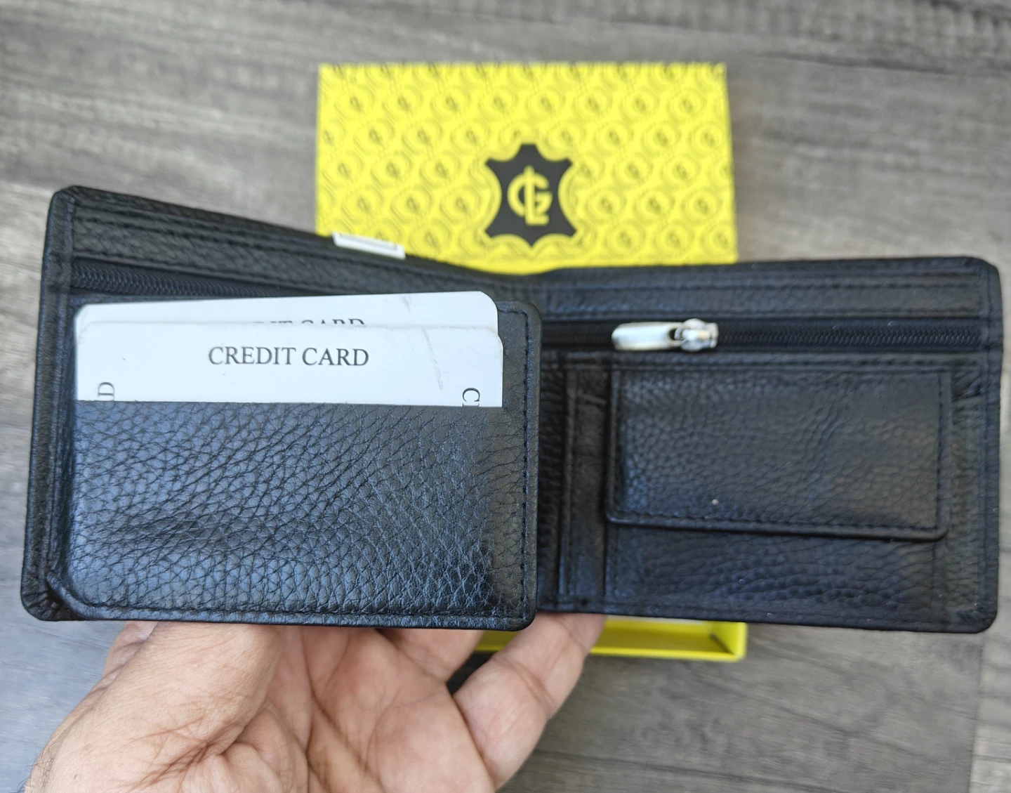 Genuine Leather Bi-Fold Wallet - Black - photo 2