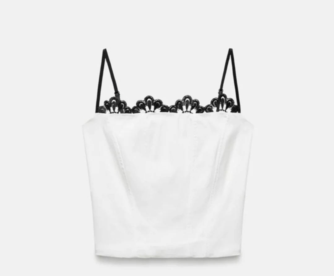 Zara White Corset Top with Black Lace Trim - photo 3