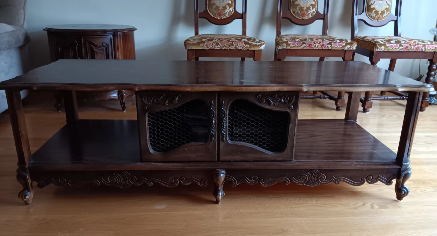 Vintage Dark Wood Coffee Table with Storage