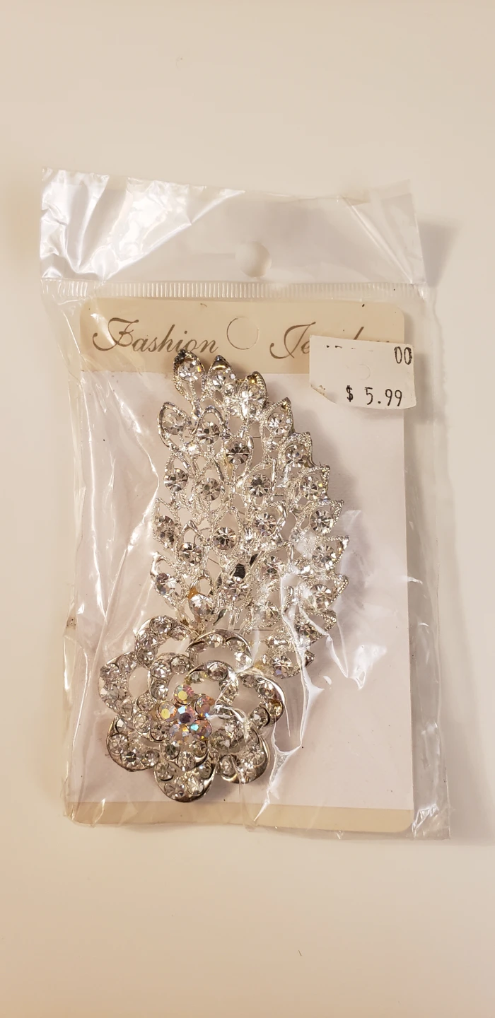 Flower & Leaf Rhinestone Brooch/Clip