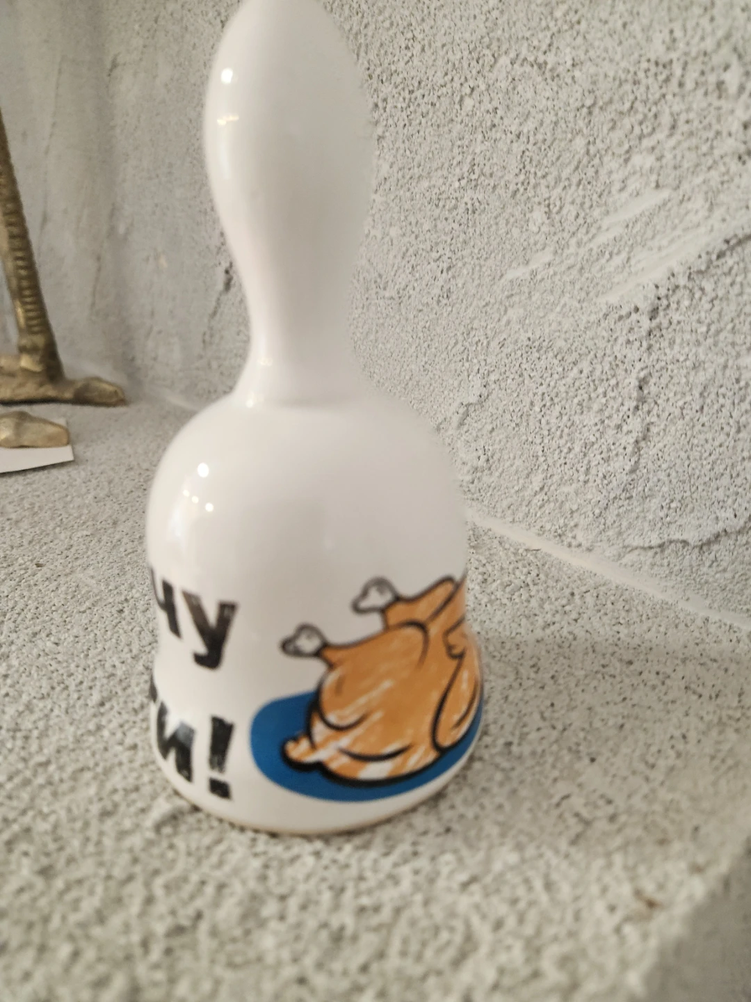 White Ceramic Bell with "I want to eat!" - photo 2