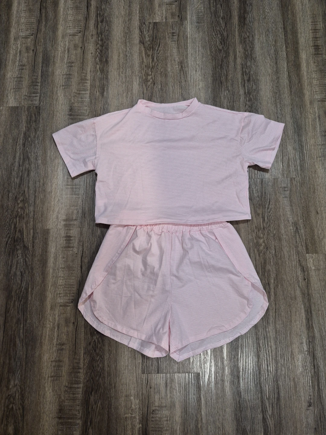 Pink Striped Pajama Set - Cropped Top and Shorts