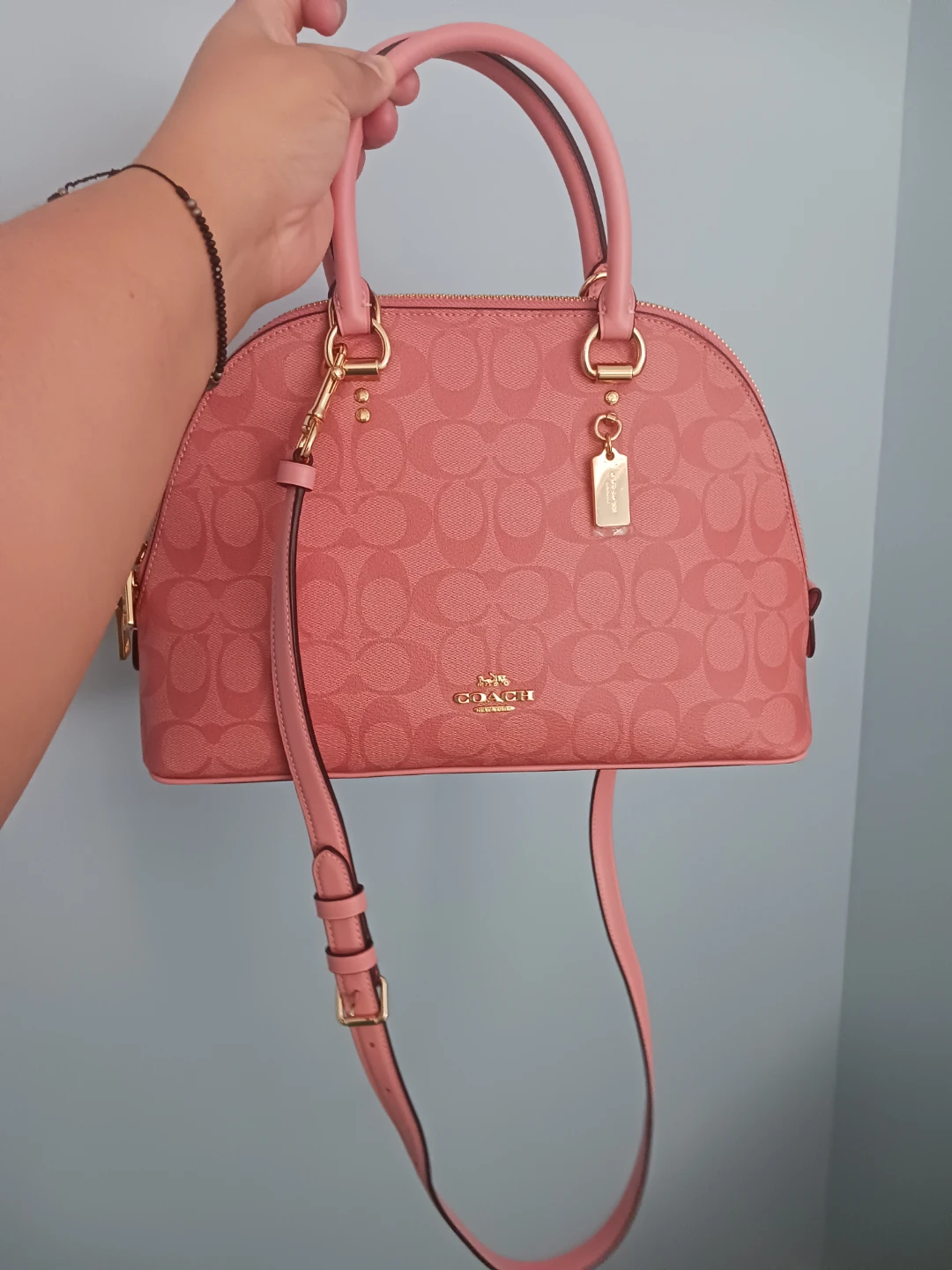 Coach Pink Monogram Dome Satchel Handbag
