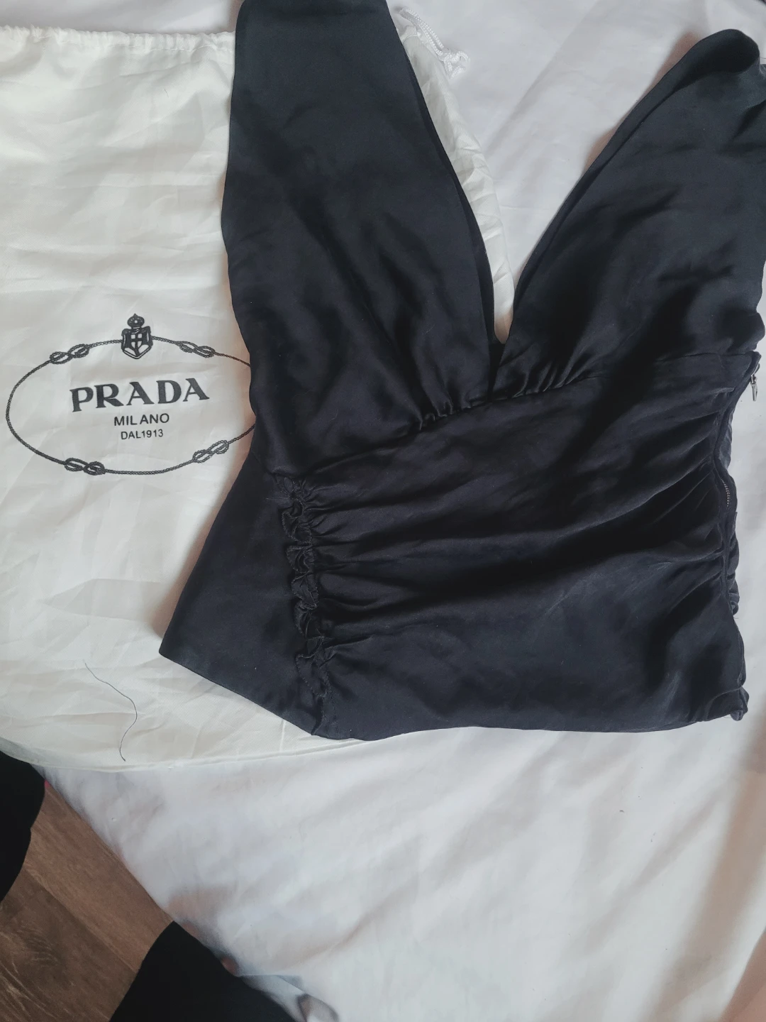 Prada Black Ruched V-Neck Top Size 40 - photo 4