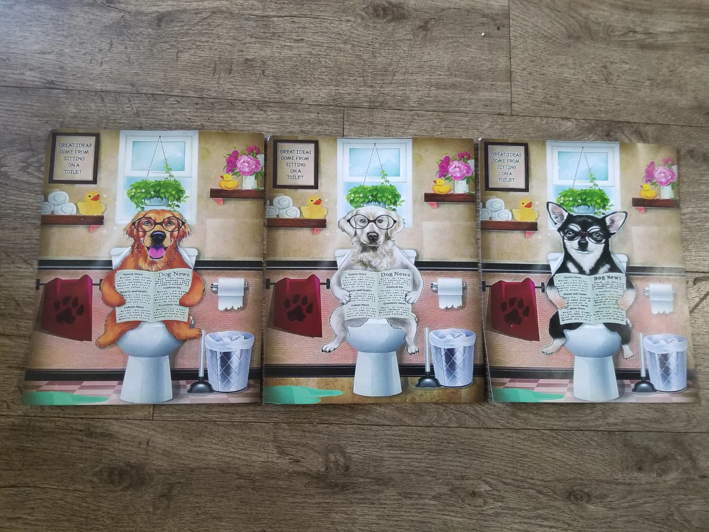 Set of 3 Dog Themed Bathroom Wall Art Prints