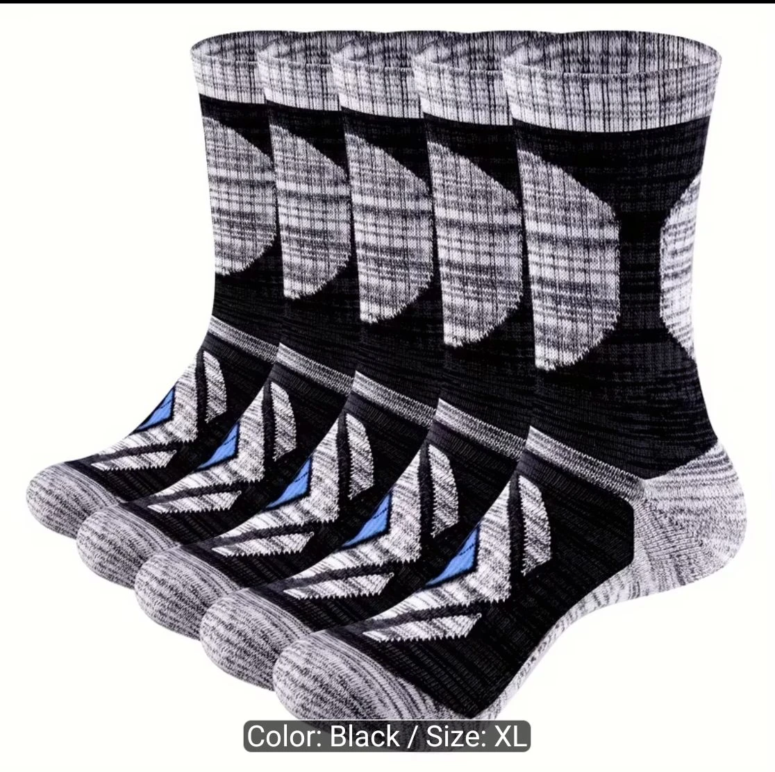 YUEDGE 5-Pack Athletic Crew Socks - Black/XL