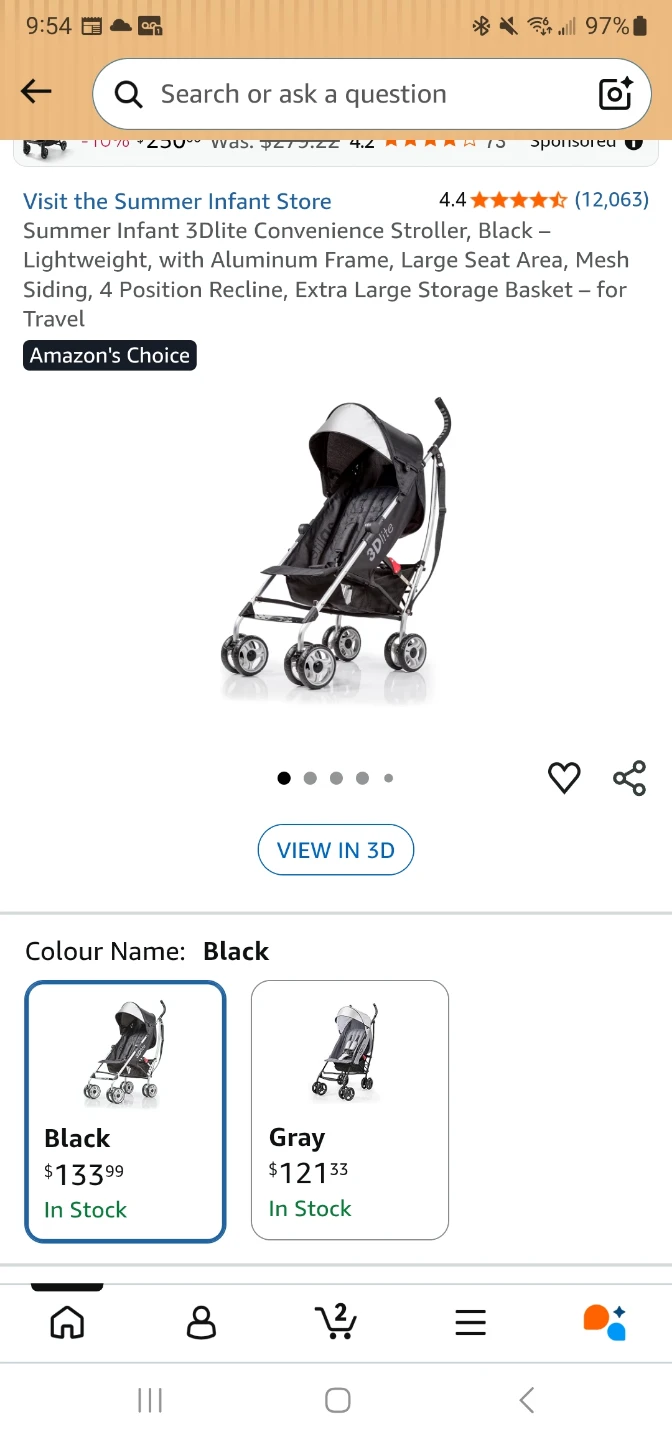 Summer Infant 3D Lite Convenience Stroller - Black - photo 3