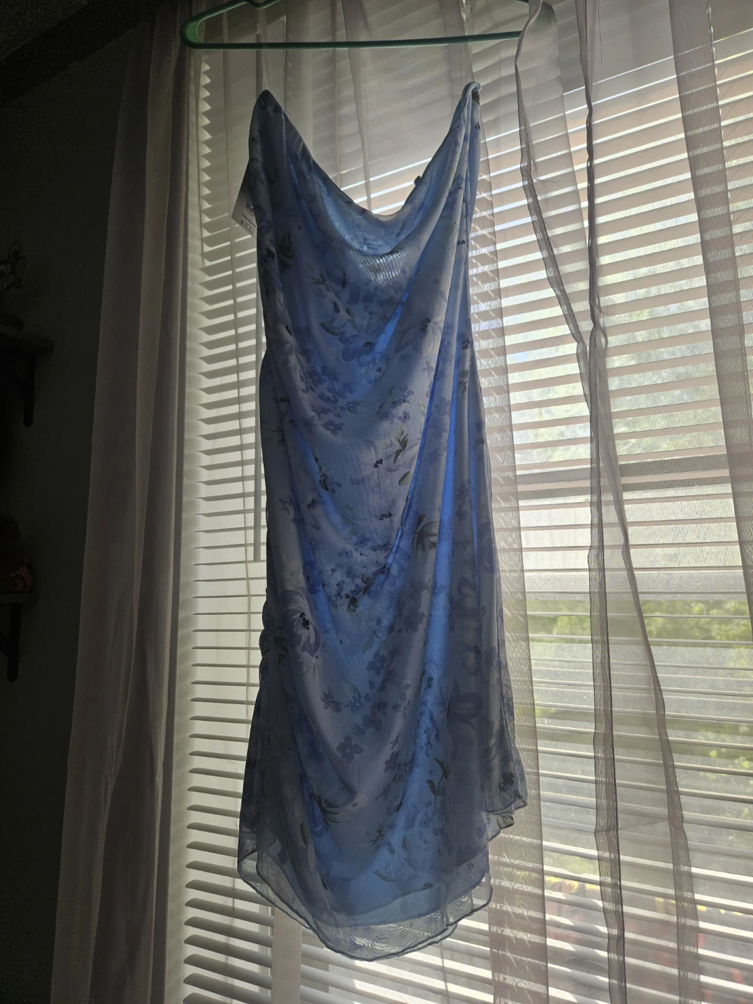 Light Blue Floral Ruched Midi Dress