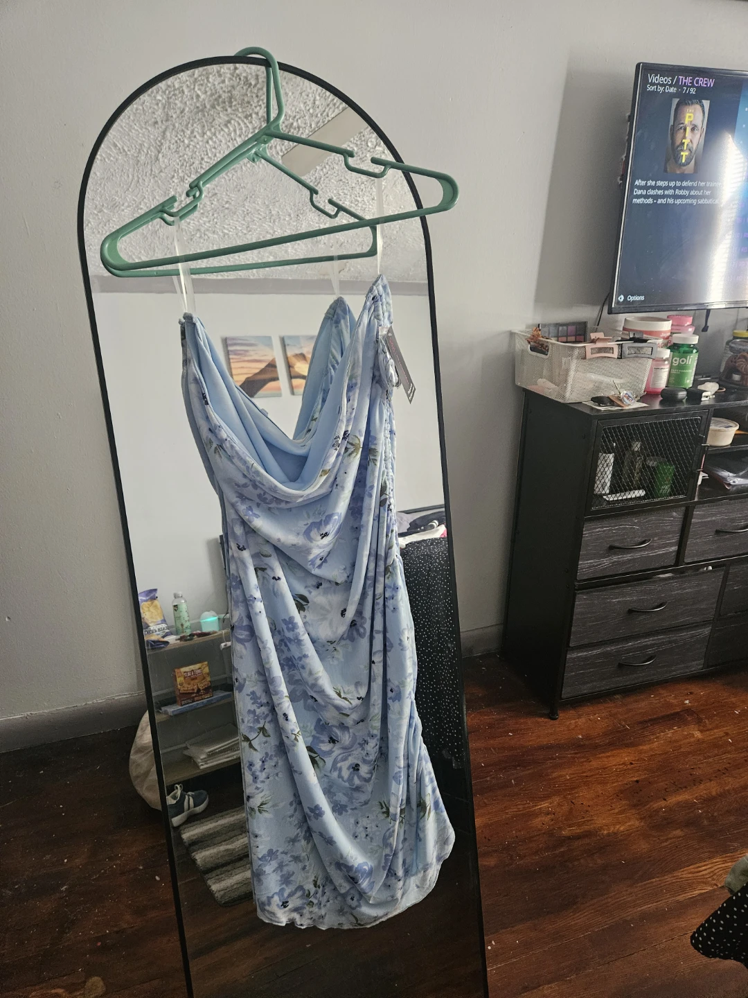 Light Blue Floral Ruched Midi Dress - photo 3