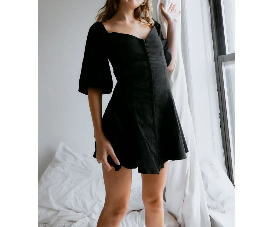 Zara Black Puff Sleeve Square Neck Mini Dress
